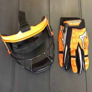 Boombah facemask. Mizuno gloves. Girl age 10
